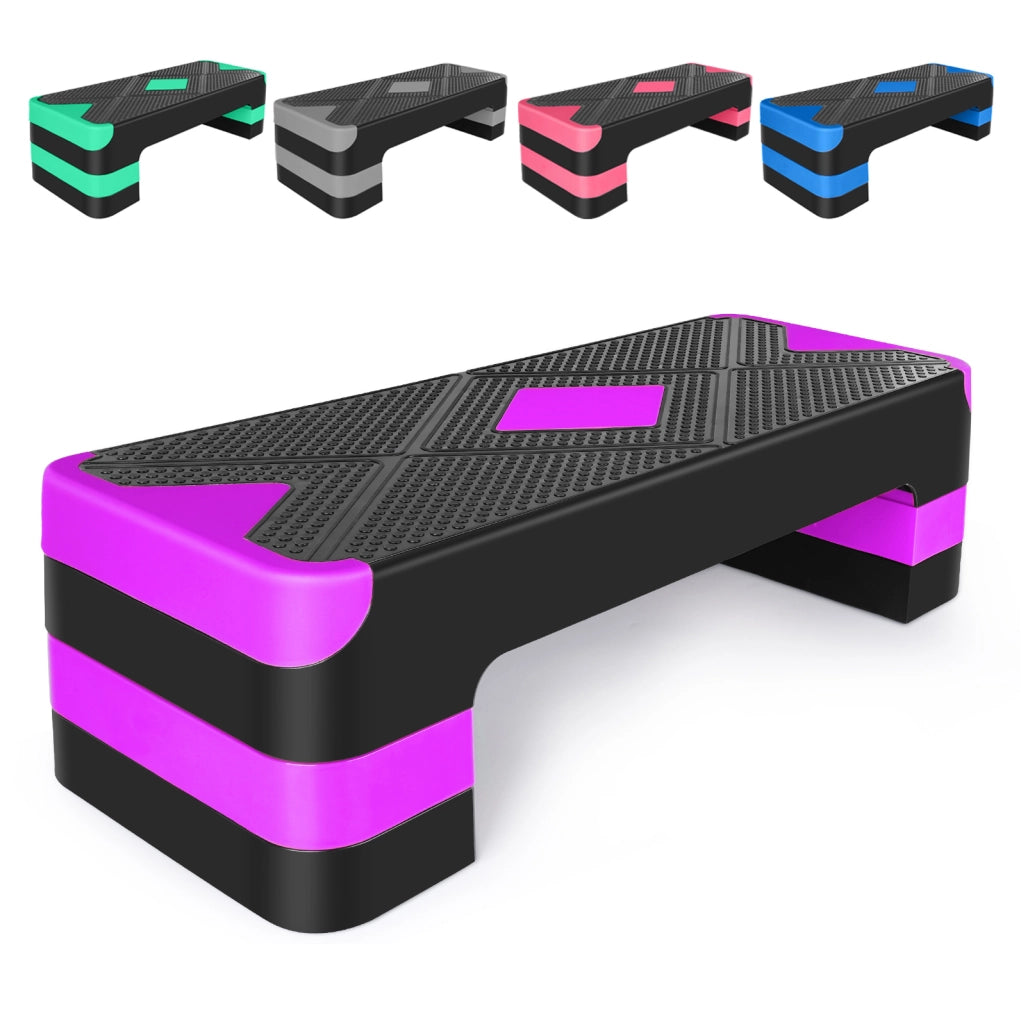 STEP Aerobico regolabile 10/15/20 cm, piattaforma da 68,5 cm, viola