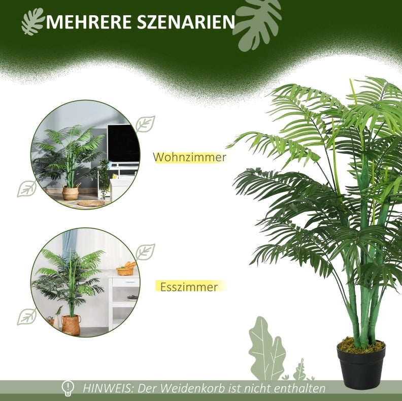 Palma artificiale verde alta 125 cm con vaso nero