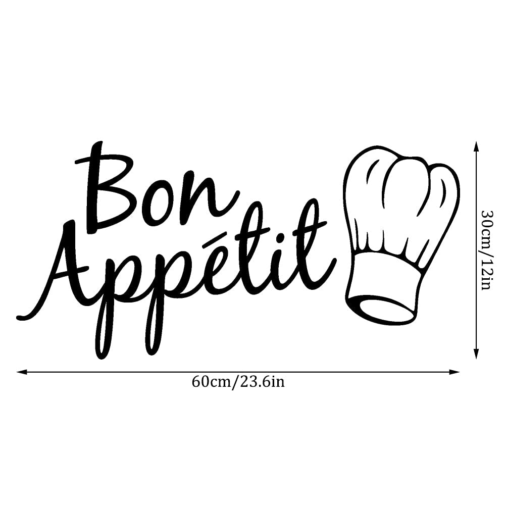 Adesivo in vinile per parete, scritta "Bon Appétit", 60 x 30 cm, nero, finitura opaca