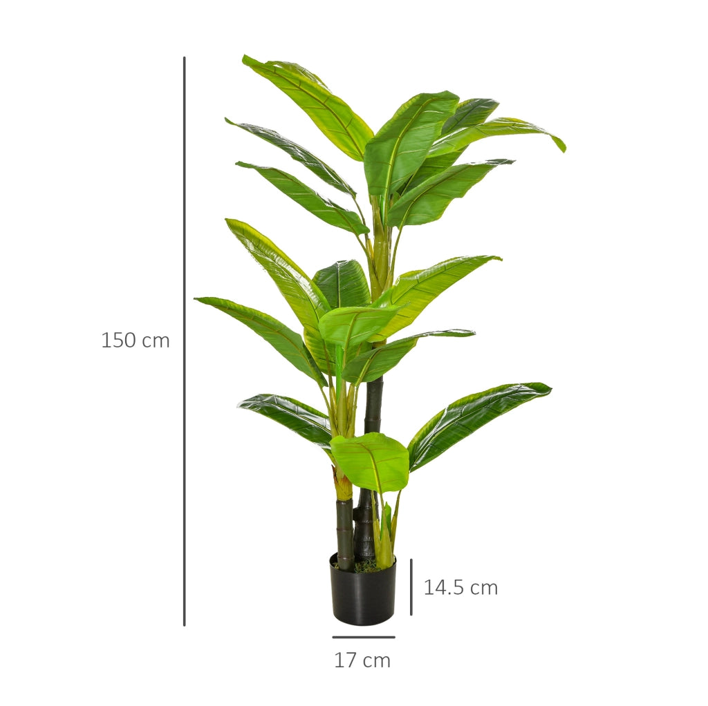 PIANTA ARTIFICIALE di banano 150 cm verde con vaso nero per interni ed esterni