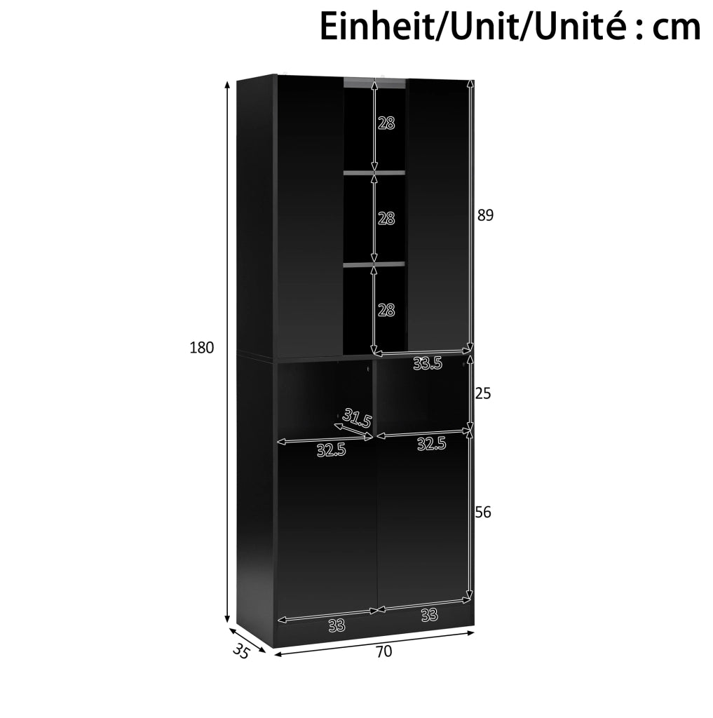 Vetrina alta 70 x 35 x 180 cm in MDF e truciolare nera, LED via app