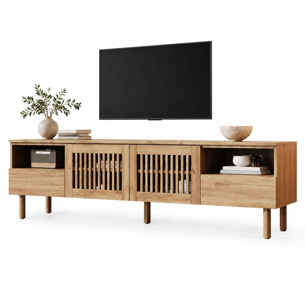Mobile TV 180 cm in MDF effetto legno con 2 ante e 2 cassetti