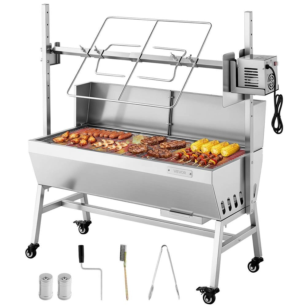 Girarrosto Elettrico con Spiedo TB-37L1 in Acciaio Inox 38W, Griglia 94 cm Carico 60 kg, Altezza Regolabile per Barbecue da Giardino