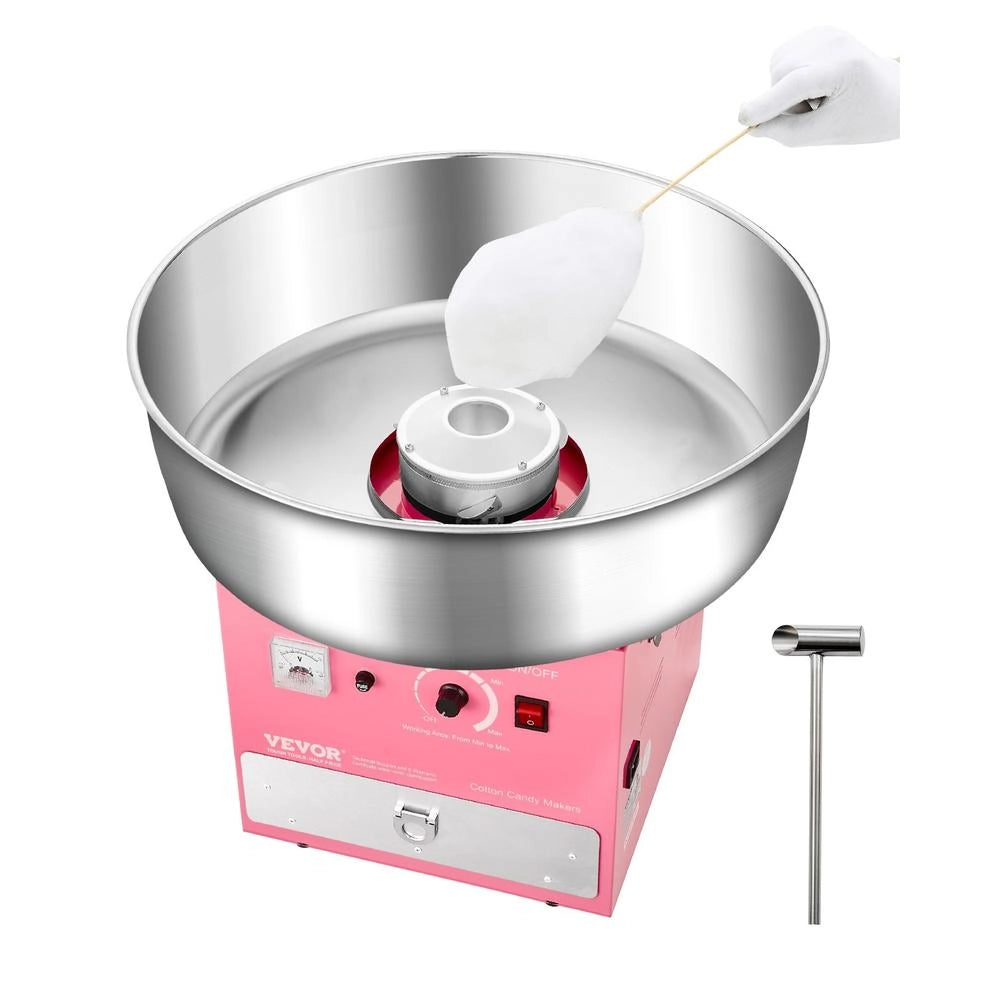 Macchina Elettrica per Zucchero Filato Commerciale 1000 W, Ciotola Acciaio Inox 52 cm, Rosa, con Misurino e Cassetto, Facile da Usare per Feste