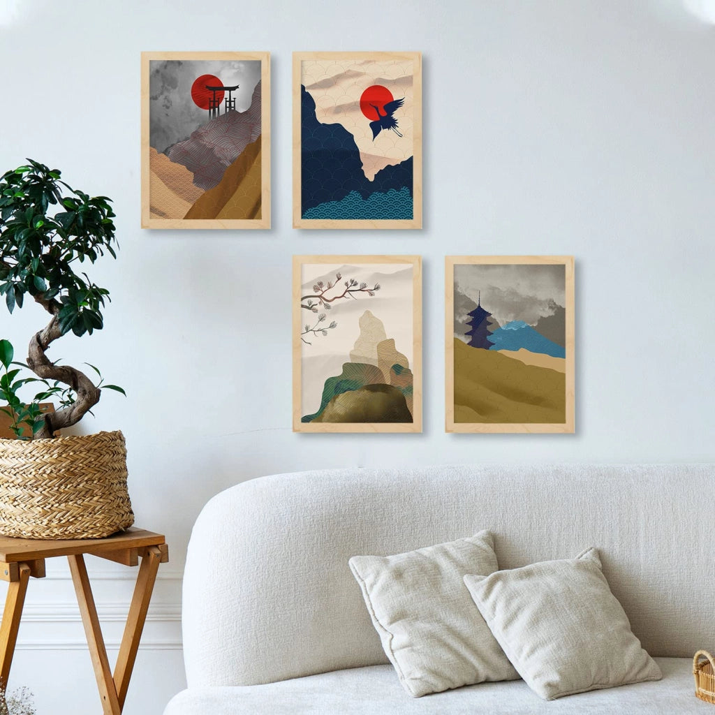 Posterset Giappone Harmony, 4 poster A4, senza cornice, stile orientale