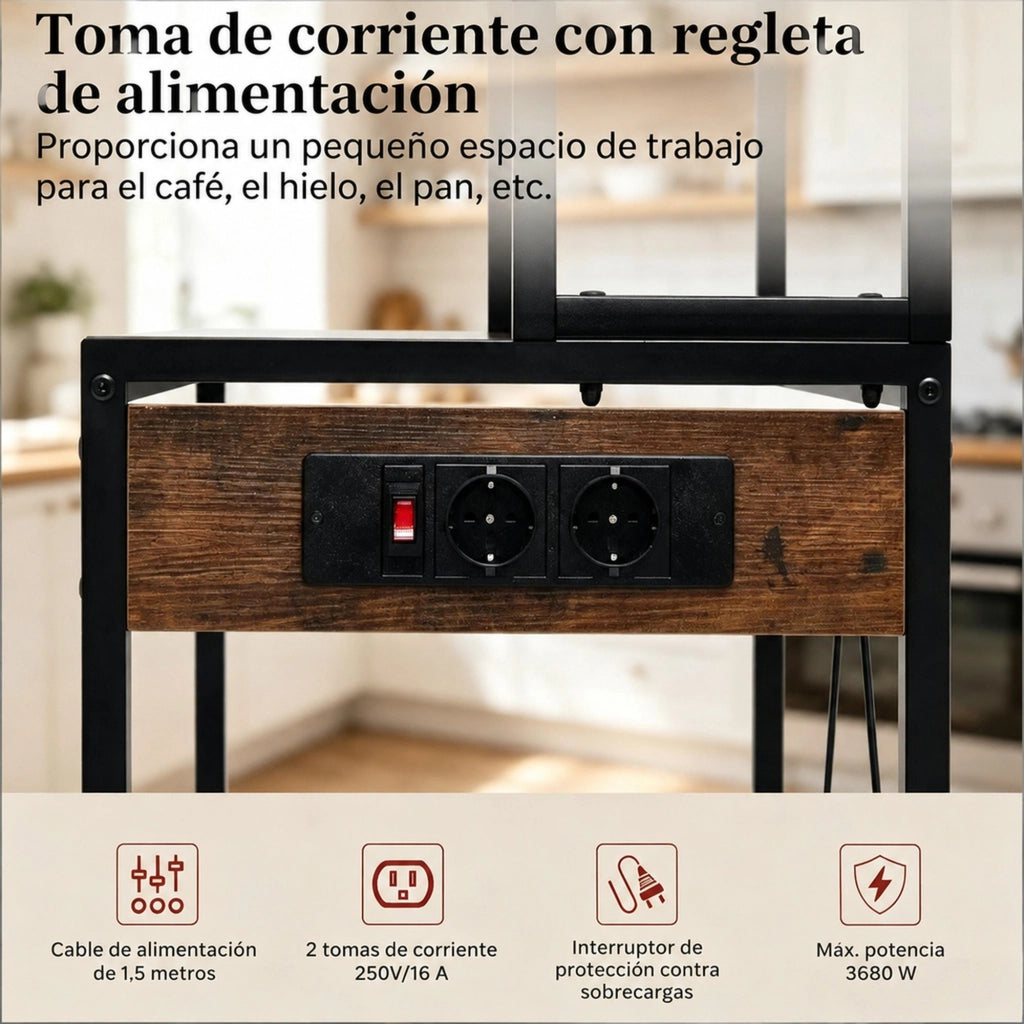Scaffale da cucina 60x40x167 cm in metallo e truciolare nero marrone con prese