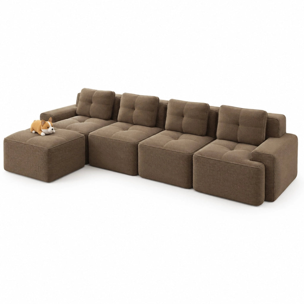 DIVANO Modulare 4 posti con chaise longue 382x177x69 cm in velluto a coste marrone