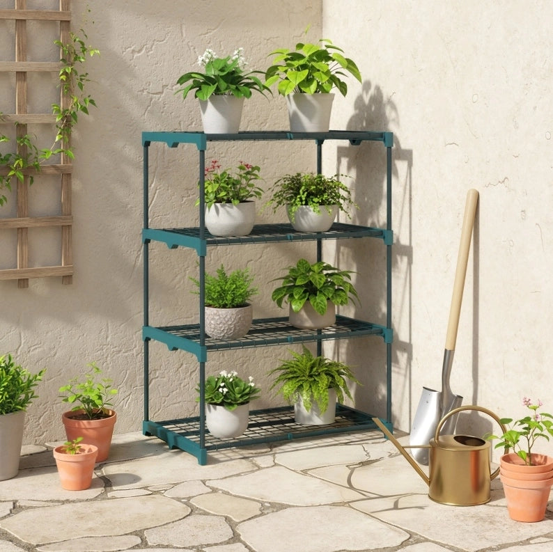 Scaffale portapiante a 4 ripiani in acciaio verde scuro, 67 × 49 × 105 cm