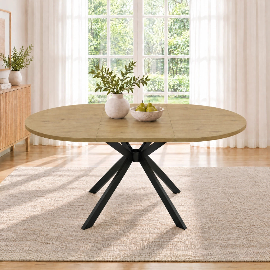 Tavolo da pranzo allungabile; con prolunga interna e 4-6 posti 140x100x75 cm; in MDF color legno con gambe in metallo