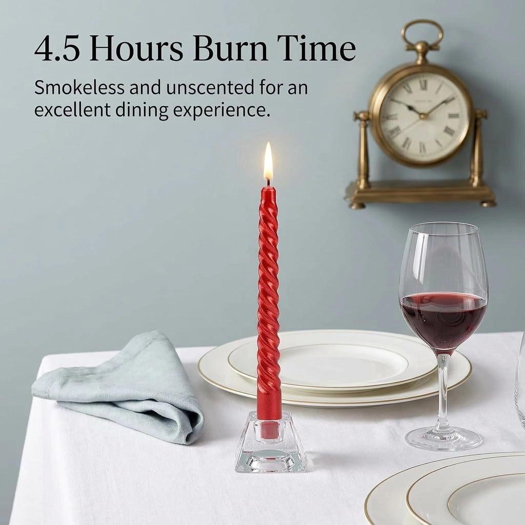 Candele a spirale, colore rosso, set da 4, lunghezza 20 cm, durata di combustione