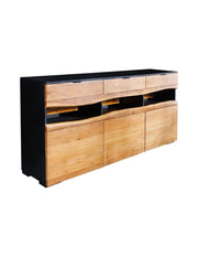 Buffet NAIROBI 180 cm in legno di acacia marrone e nero – 3 porte, 3 cassetti e LED integrato