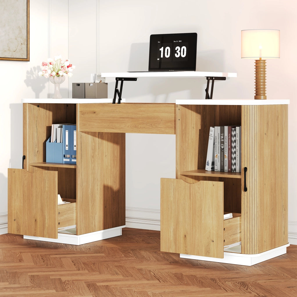 Set ufficio bianco e rovere con scrivania da 140 cm e archivio