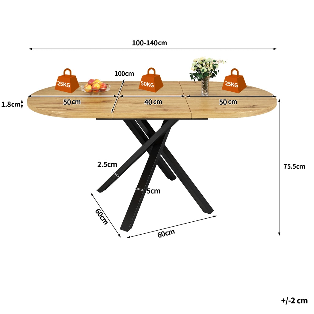 Tavolo da pranzo rotondo allungabile effetto legno 100-140 cm