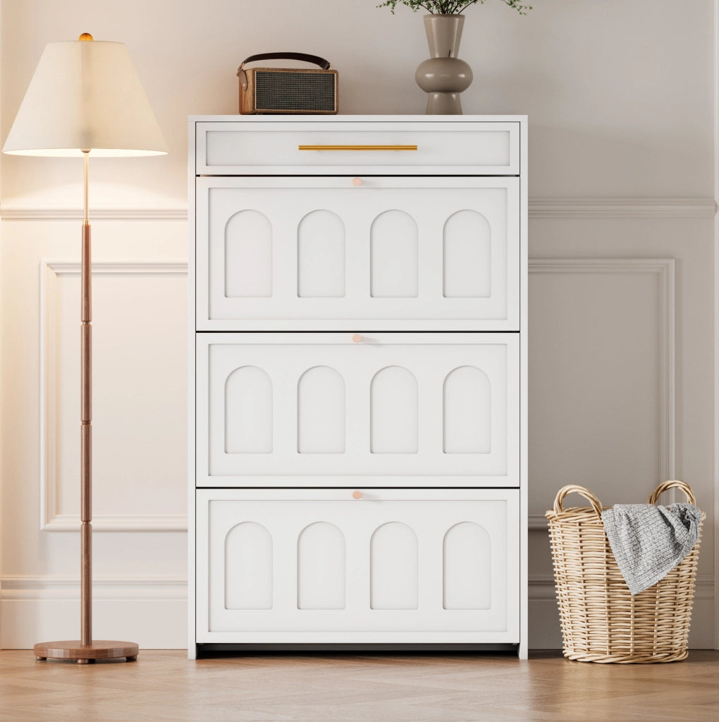 Scarpiera ULEVR 70x25x123,5 cm con 6 ripiani aperti e 1 cassetto, in MDF bianco