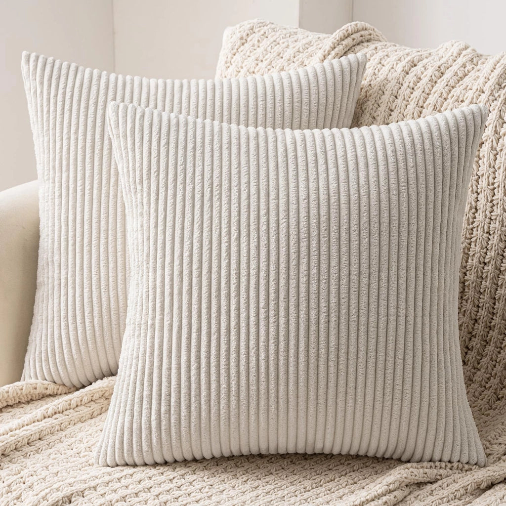 2 federe per cuscini a corda, 60x60 cm, color beige, con cerniera