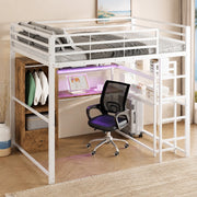 Letto a soppalco 140 × 200 cm con scrivania; cassetto; ripiani e LED; bianco