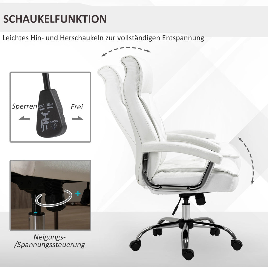 Sedia da ufficio ergonomica 66x69x121 cm in similpelle bianca, regolabile e girevole