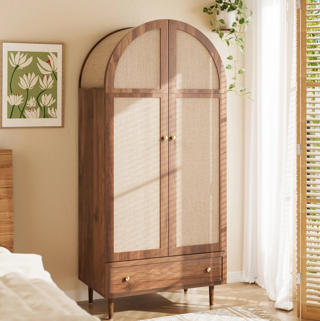Armadio guardaroba 79x50x175 cm con cassetto e ante rivestite in tessuto; MDF