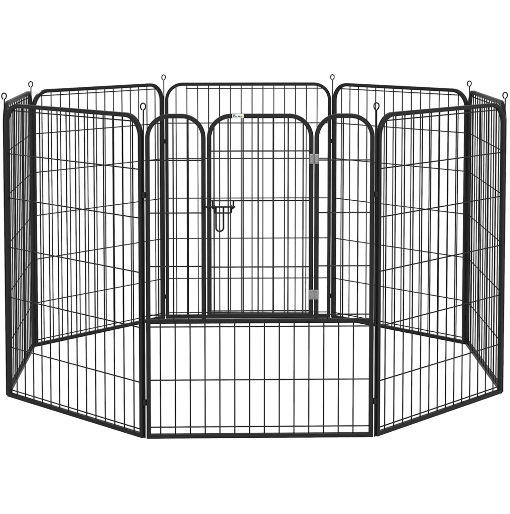 Recinto per cuccioli in metallo nero 79x100 cm con porta, pieghevole interno/esterno