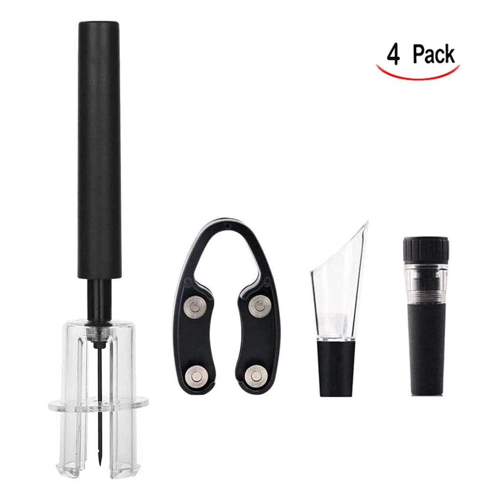 Set di cavatappi, composto da 4 pezzi, a funzionamento pneumatico, con versatore e tappo a vuoto