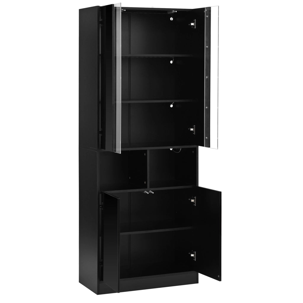 Vetrina alta 70 x 35 x 180 cm in MDF e truciolare nera, LED via app