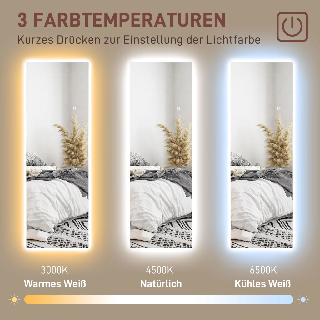 Specchio intero corpo 40x120 cm, da terra e parete, senza cornice, con luce LED e controllo touch, per camera da letto e soggiorno