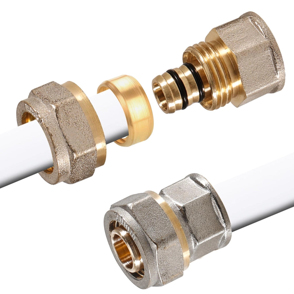 2 raccordi a compressione a bussola, filettatura interna 1/2", lunghezza 20 mm, in ottone