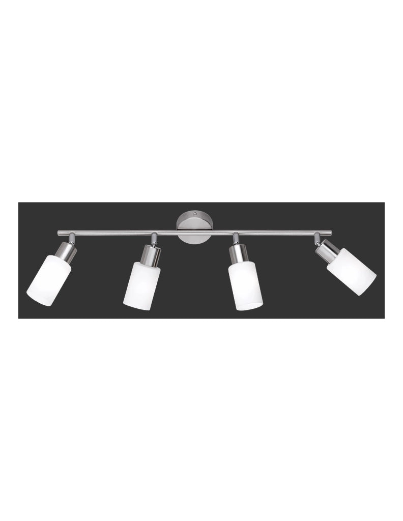 Lampada Soffitto Nichel 4 Faretti Spot Orientabili Paralume Vetro Mars Trio Lighting