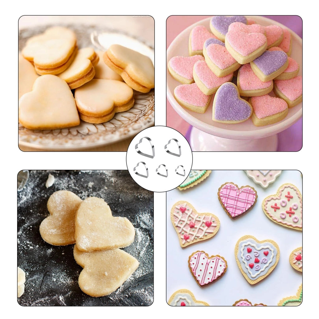 5 formine a cuore in acciaio inossidabile, per biscotti