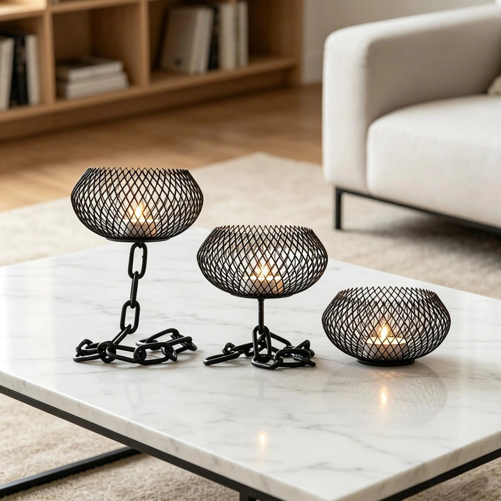 Set di candelabri per candele cilindriche, 3 pezzi, colore nero, 11,2 cm