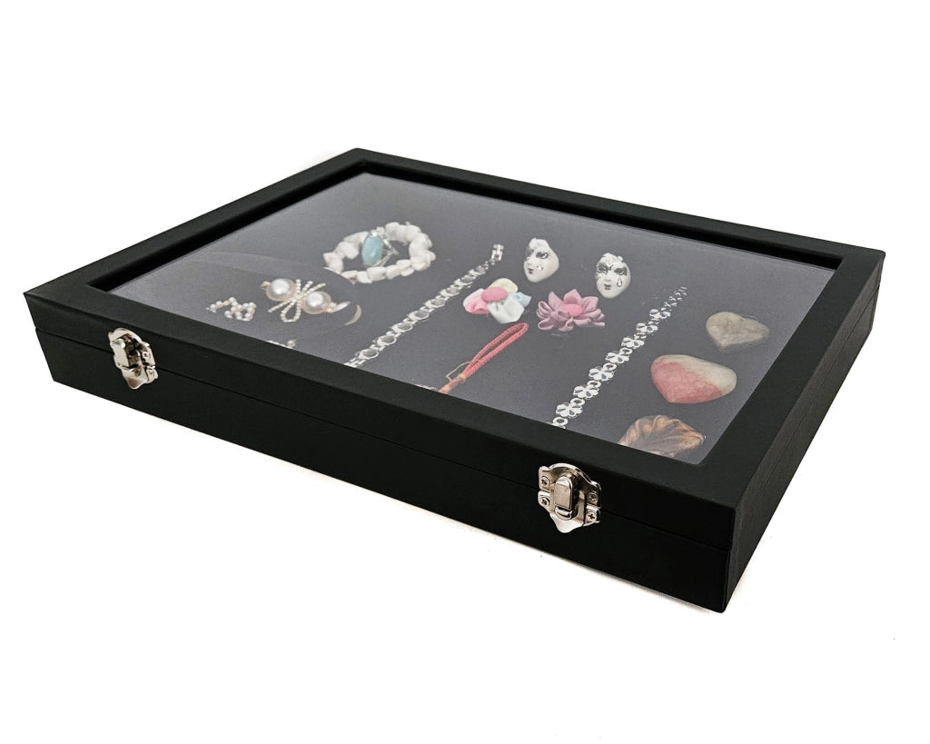 Contenitore con coperchio in vetro, dimensioni 35x24x4,30 cm, colore nero