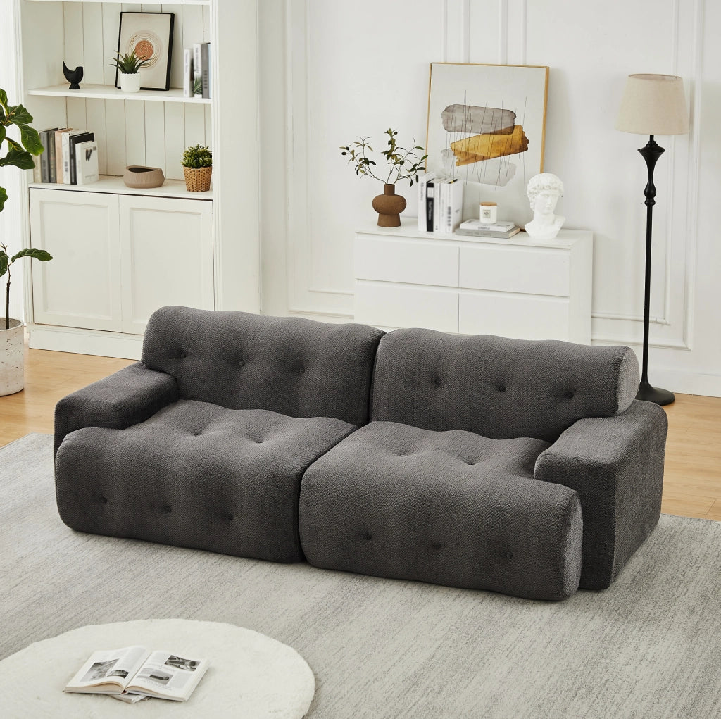 Divano 2 posti in ciniglia grigio, 224 cm, senza montaggio