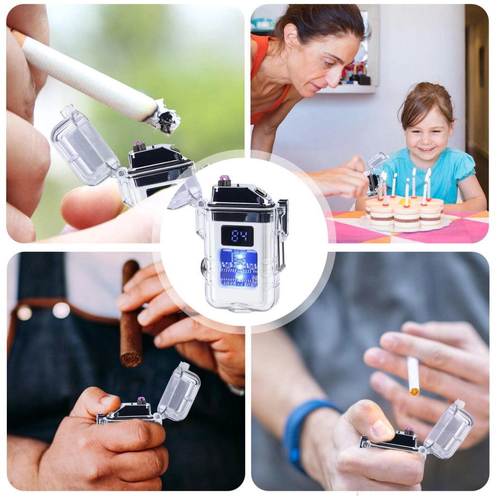 Accenditore elettrico USB, ricaricabile, con doppia scintilla, dotato di display