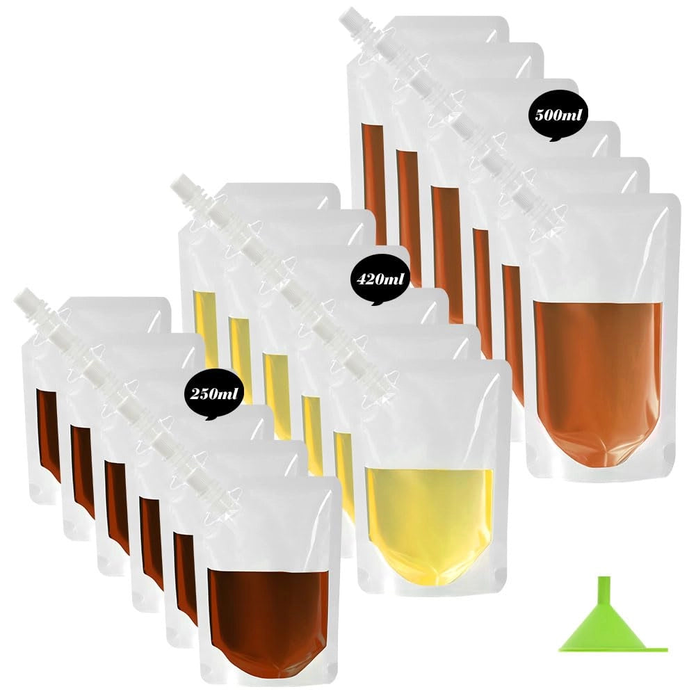 Set da 18 sacche idriche ricaricabili, capacità 250/420/500 ml, trasparenti