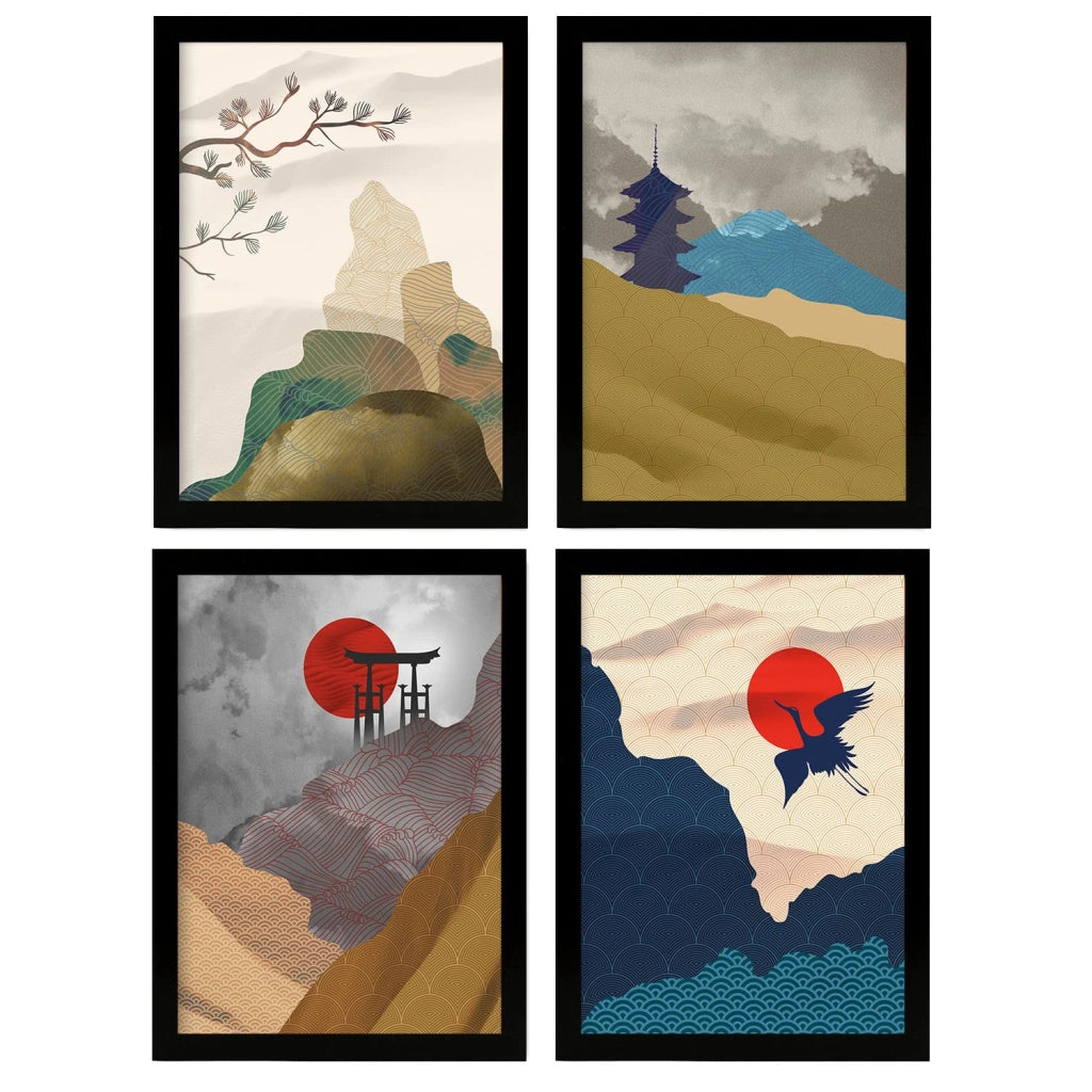 Posterset Giappone Harmony, 4 poster A4, senza cornice, stile orientale