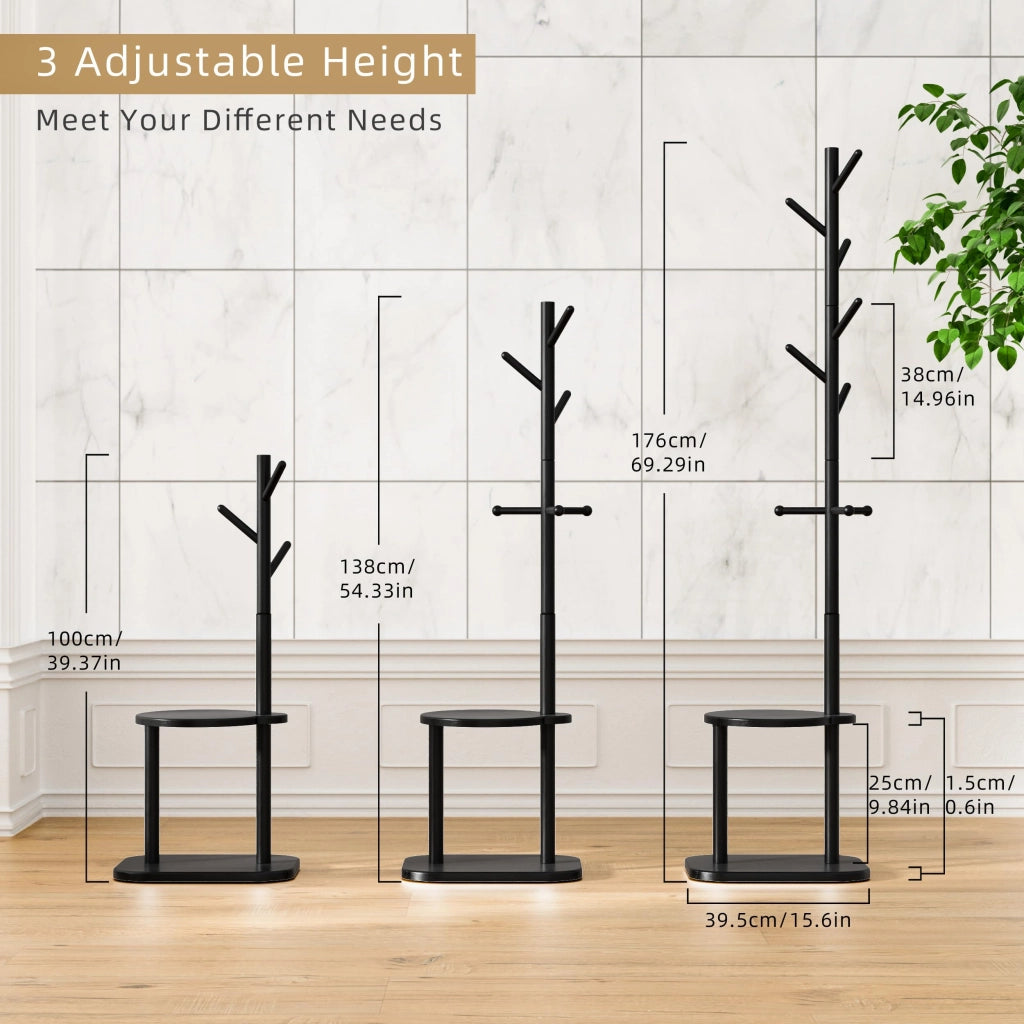 Appendiabiti con 9 ganci e ripiano, altezza 170 cm, colore nero