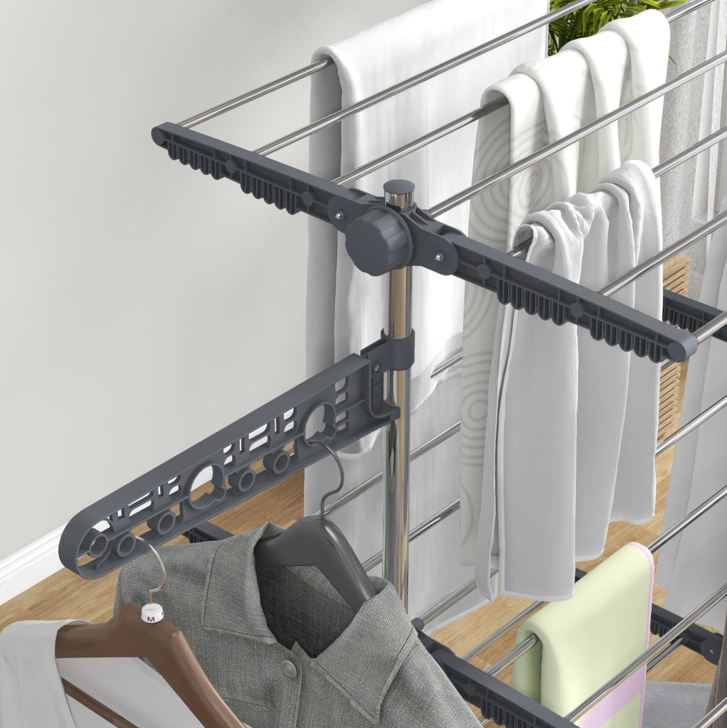 Stendino pieghevole con ruote 142x55x152 cm acciaio grigio, 3 livelli