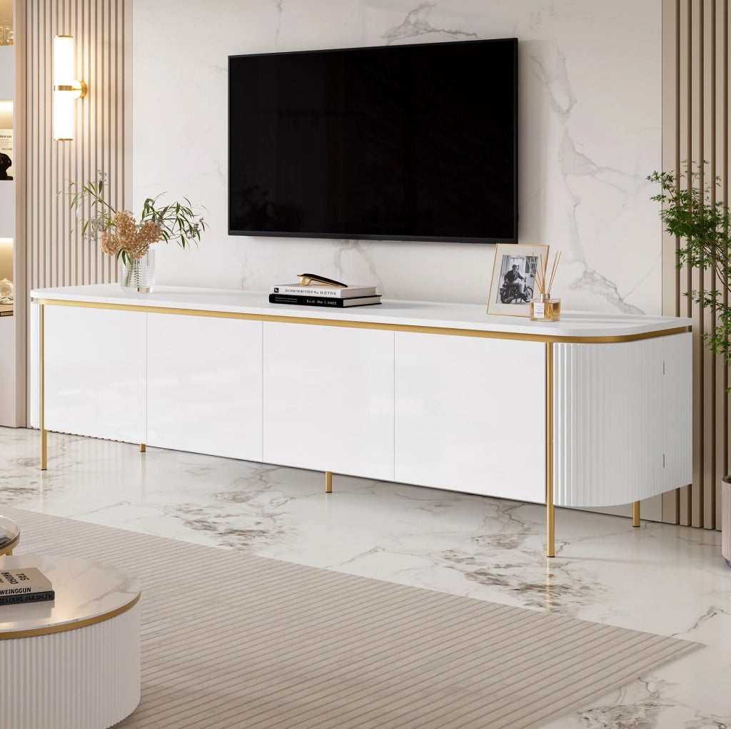 Mobile TV bianco 180 cm con 6 ante e passacavi