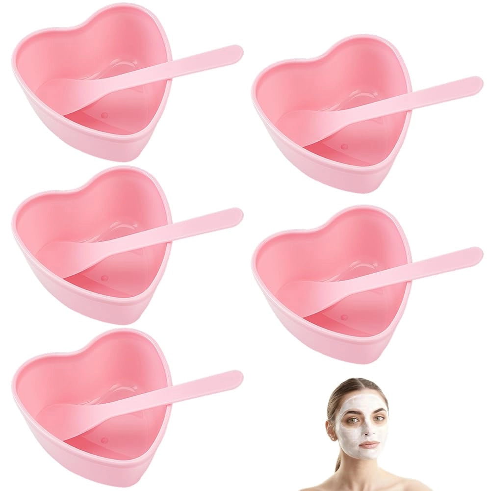 Set da 5 ciotole a forma di cuore per miscelare, con spatola, ideali per la cura della pelle fai-da-te, colore rosa
