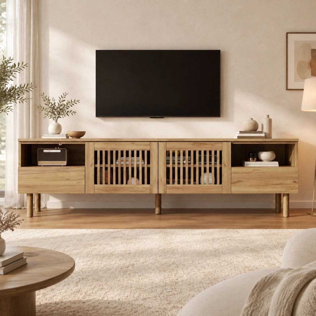 Mobile TV 180 cm in MDF effetto legno con 2 ante e 2 cassetti