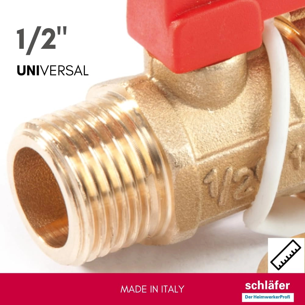 Valvola a sfera da 1/2 pollice (DN15) per caldaie, in ottone, con leva in nylon