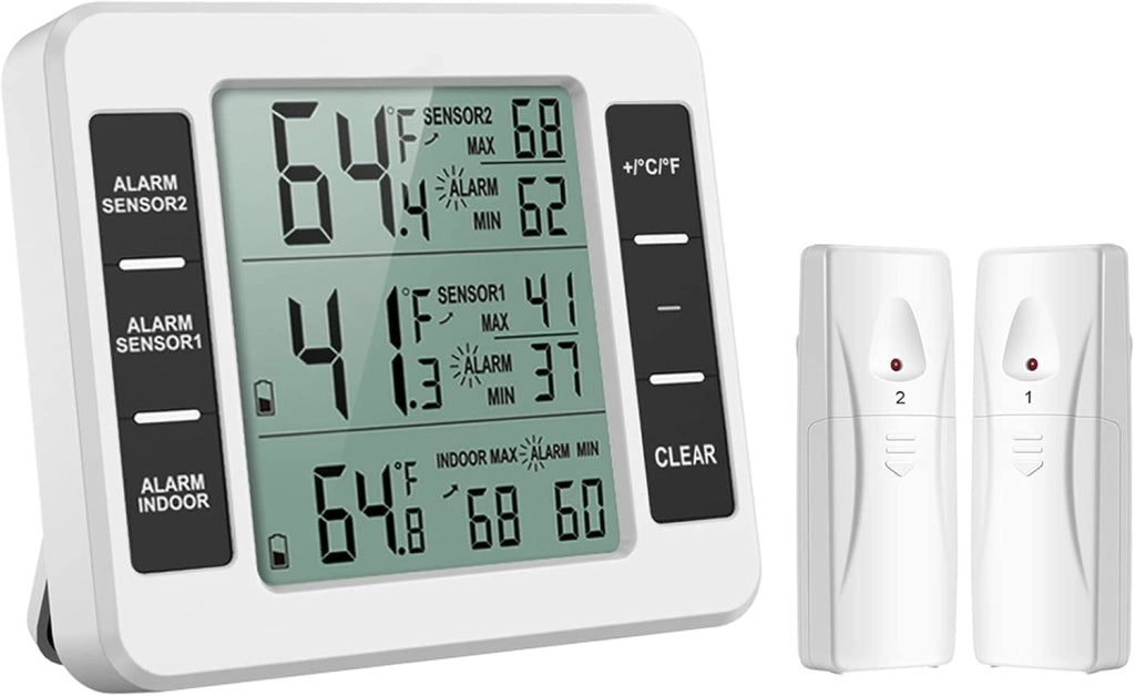 Termometro wireless per frigorifero con 2 sensori, display con indicazione di valori minimi e massimi