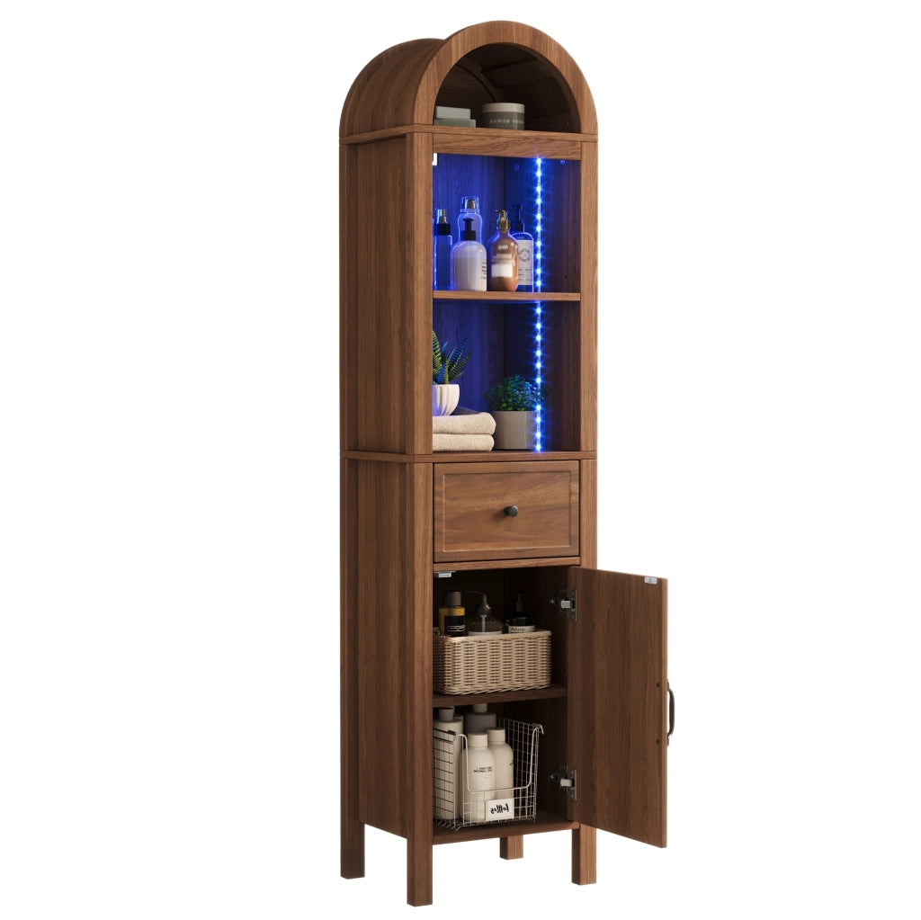 Colonna bagno in MDF color noce con LED RGB, 40 × 30 × 163 cm