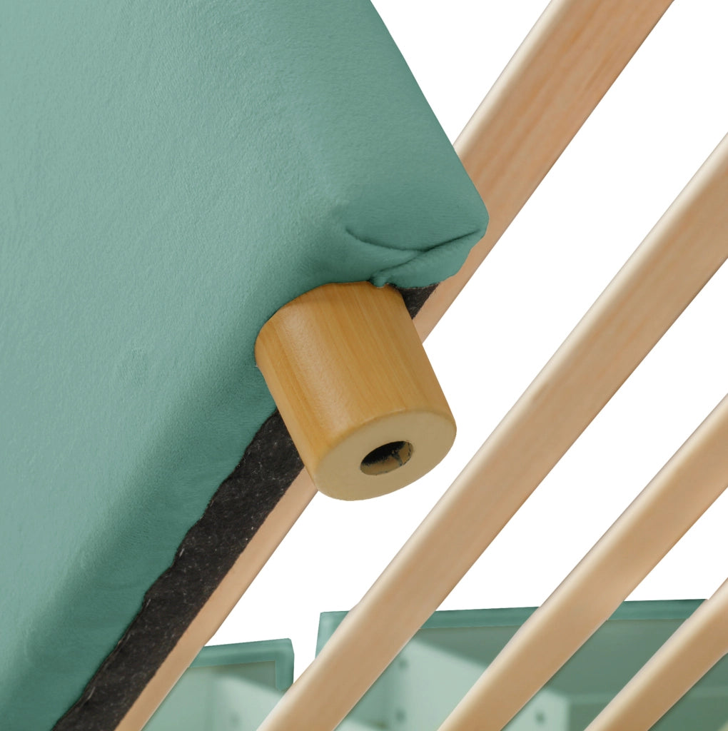 Letto imbottito per bambini 90 x 200 cm blu-verde con 4 cassetti