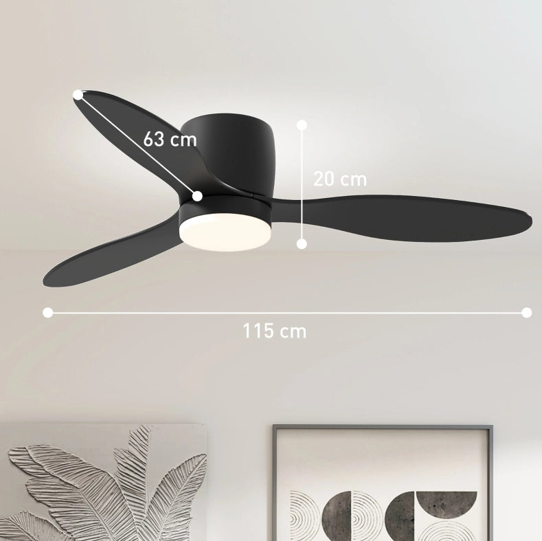 VENTILATORE da soffitto con luce LED Ø 115 cm nero in ABS con telecomando