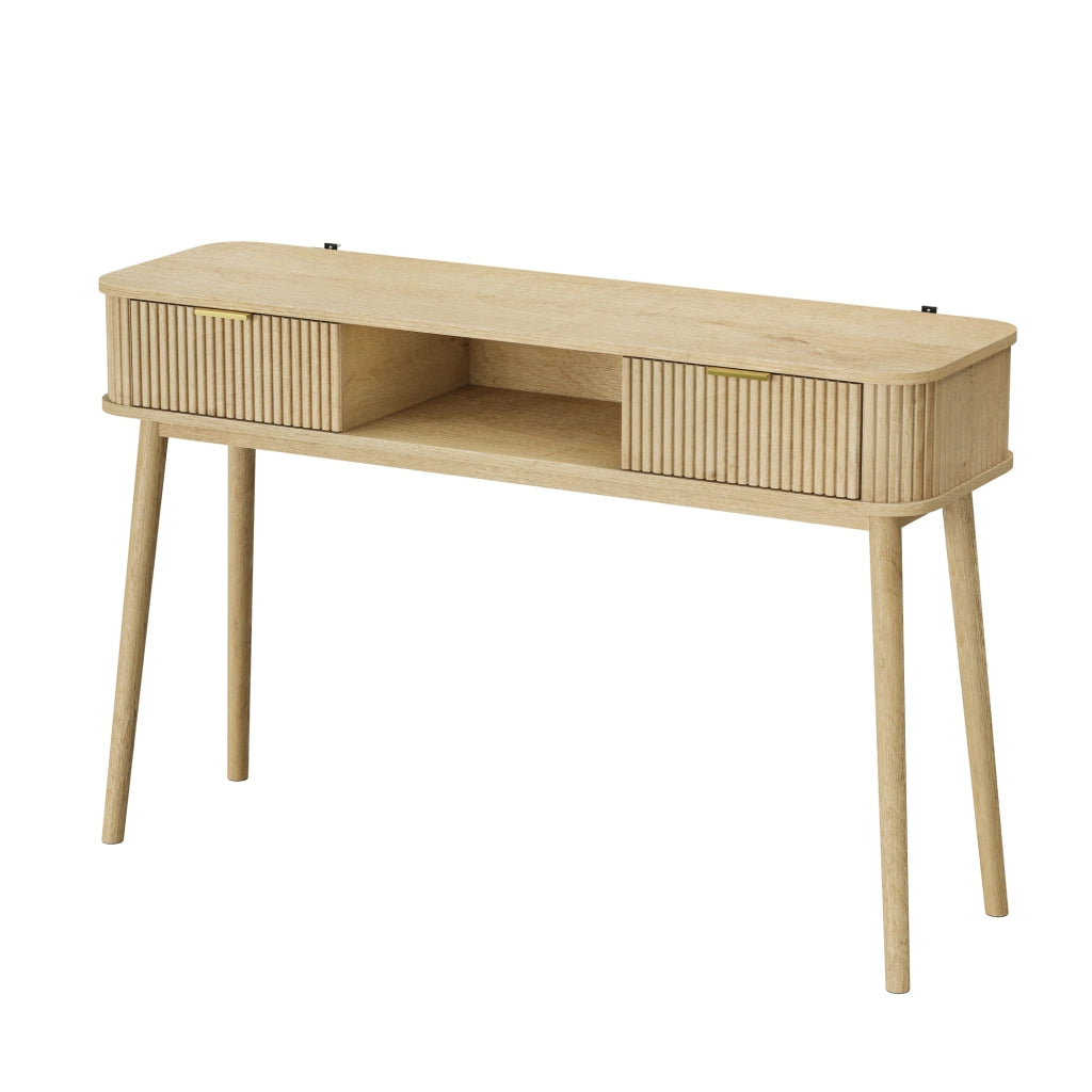 Consolle effetto rovere con due cassetti e ripiano aperto