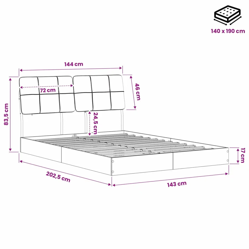 Letto matrimoniale con testiera Legno vecchio e grigio scuro 8003099
