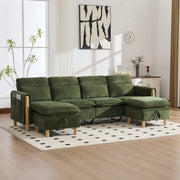 Divano modulare 4 posti con 2 pouf contenitore in ciniglia verde