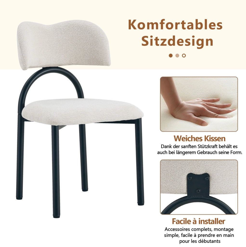 Set di 2 sedie imbottite beige con struttura in metallo nero