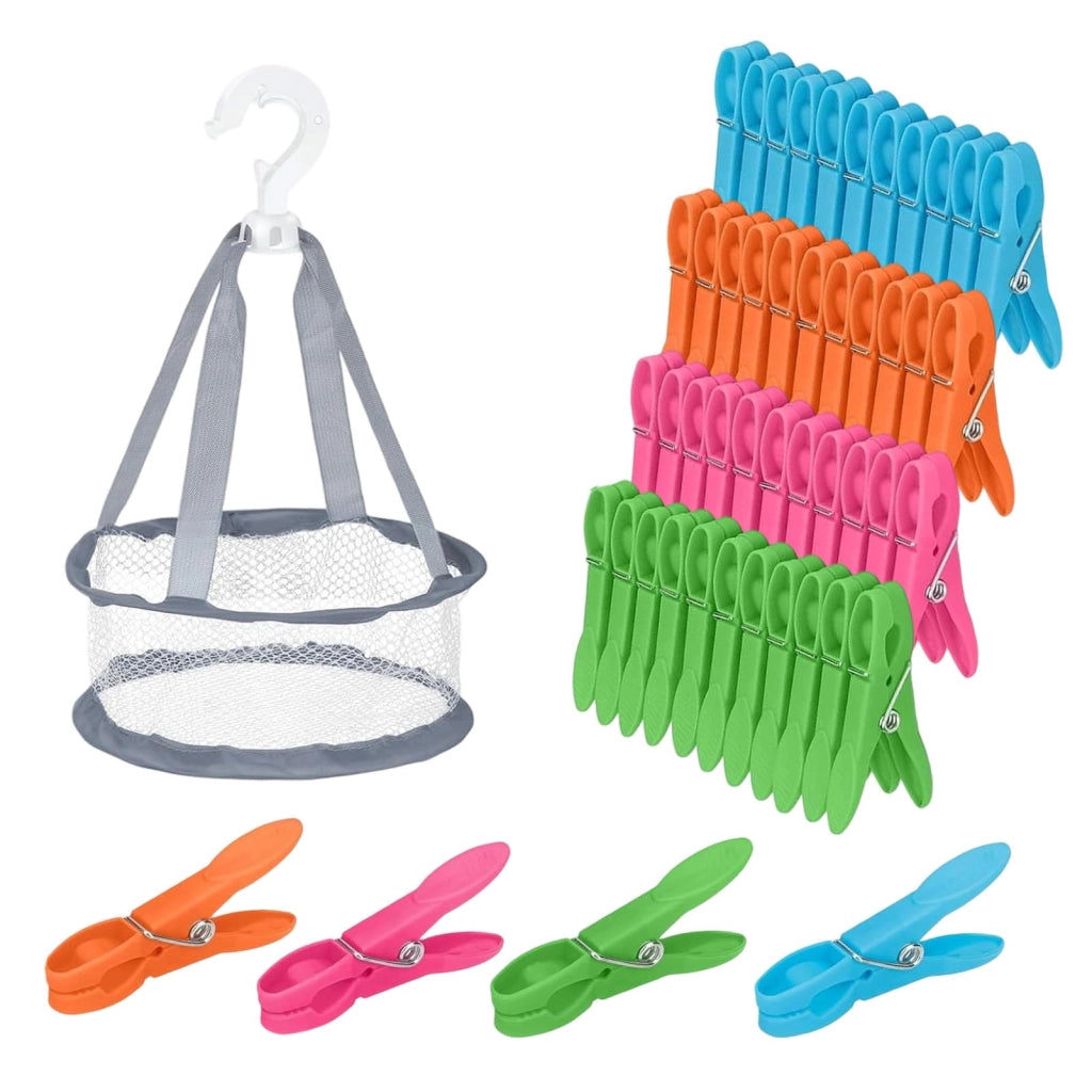 48 mollette per bucato, antiscivolo, resistenti al vento, in plastica, 7,3 cm, con sacchetto a rete